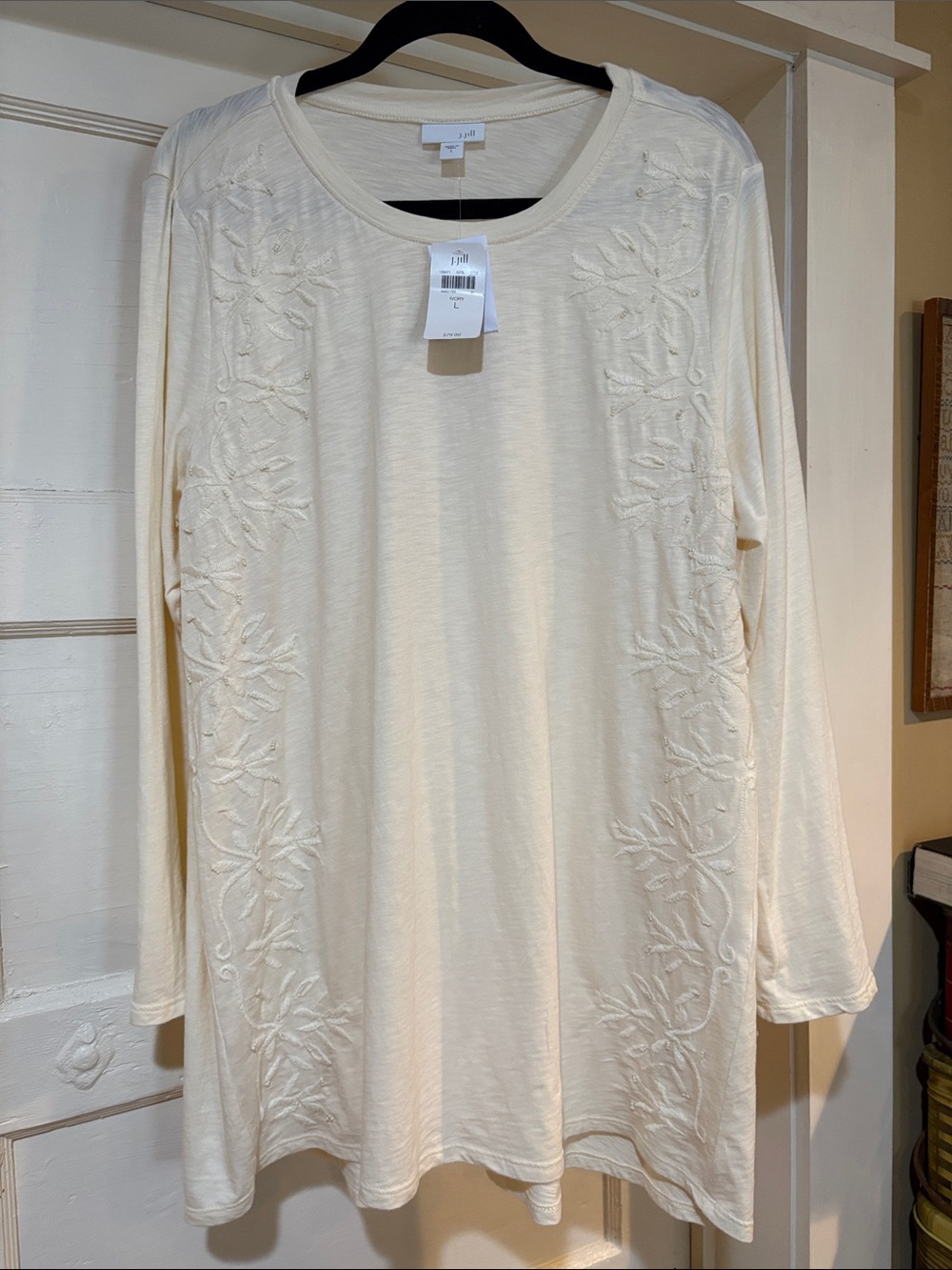 J Jill Cream Embroidered Long-Sleeve Women's Tunic Large NWT